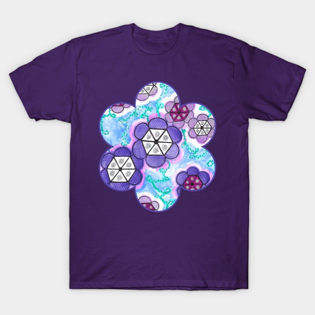 Hexagonal Flowers T-Shirt by okhismakingart_